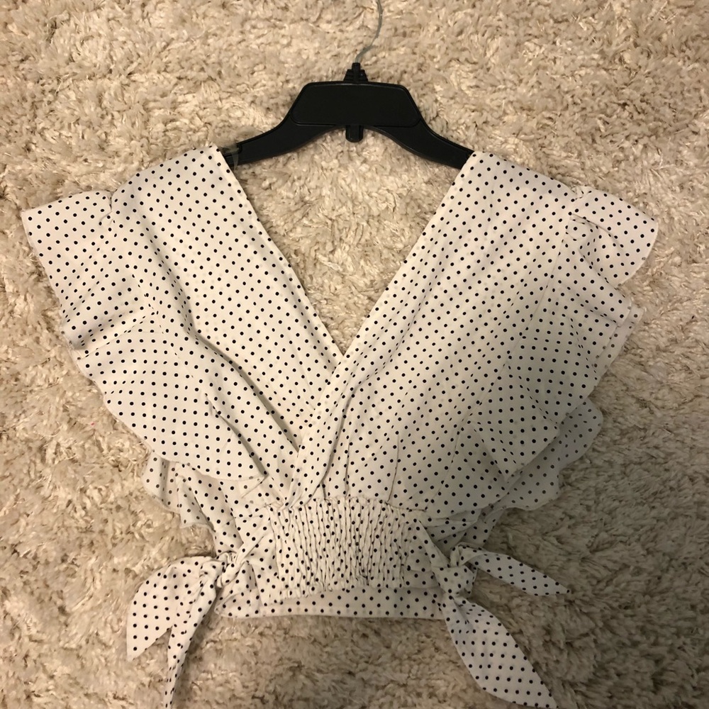 White polka dot top